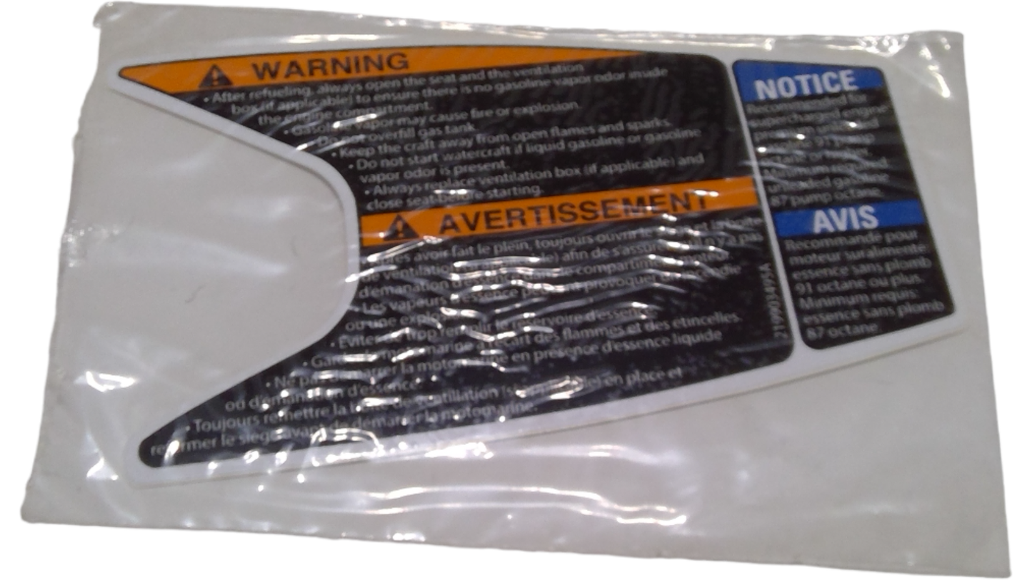 New OEM Genuine Bombardier Recreational Products, Warning Decal Gasoline - Part # 219903495