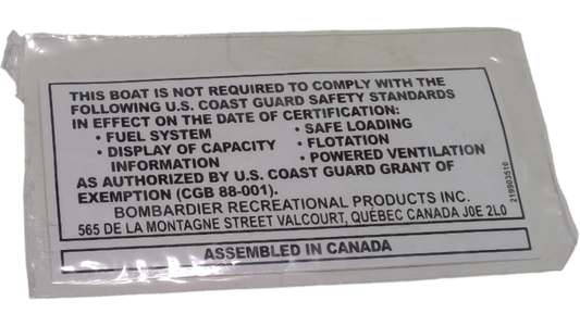 New OEM Genuine Bombardier Recreational Products, Decal Exemption - Part # 219903510