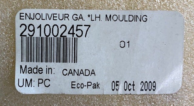 New OEM Genuine Bombardier Recreational Products, Molding Lh - Part # 291002457