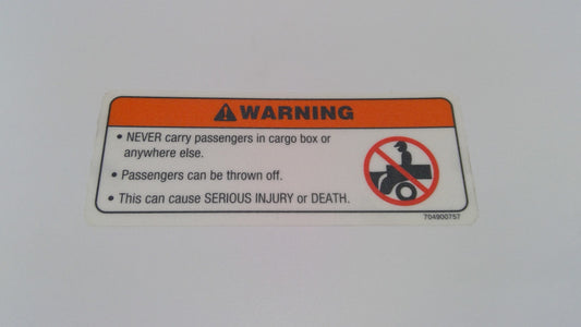 New OEM Genuine Bombardier Recreational Products, Warning Label Passenger - Part # 704900757