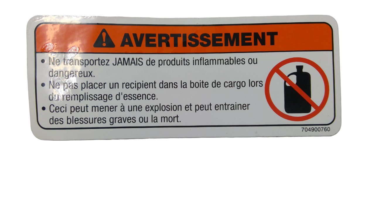 New OEM Genuine Bombardier Recreational Products, Warning Label Flamable - Part # 704900760
