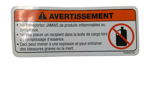 New OEM Genuine Bombardier Recreational Products, Warning Label Flamable - Part # 704900760
