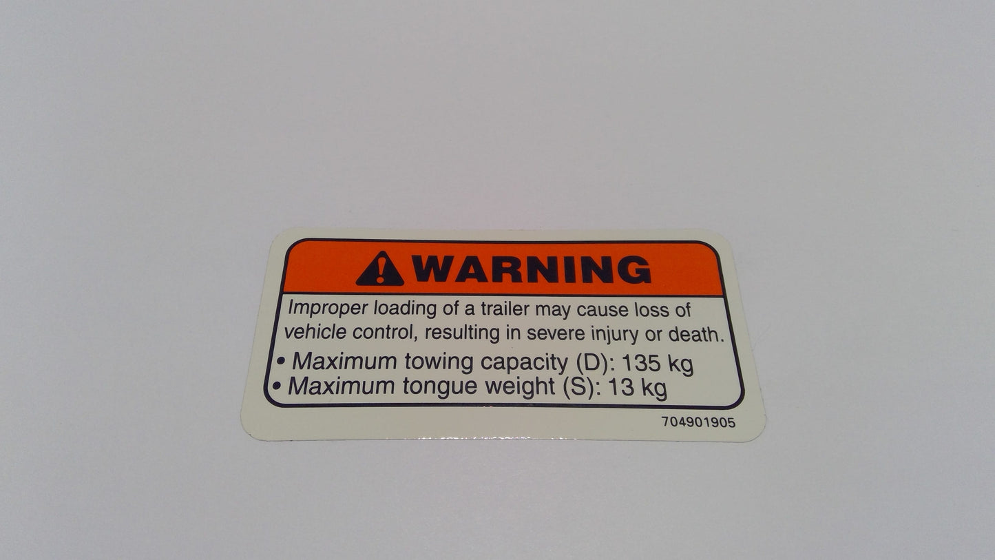 New OEM Genuine Bombardier Recreational Products, Warning Decal Trailer - Part # 704901905