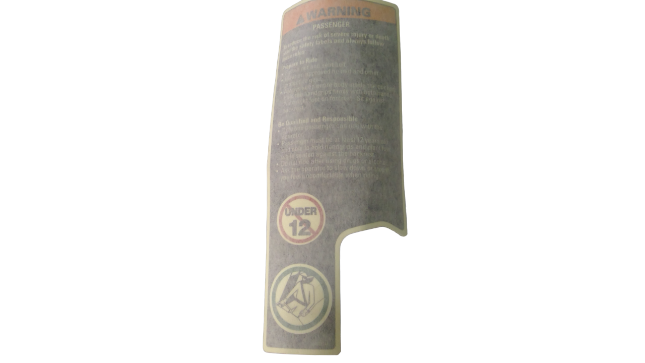 New OEM Genuine Bombardier Recreational Products, Warning Decal Passenger - Part # 704902347