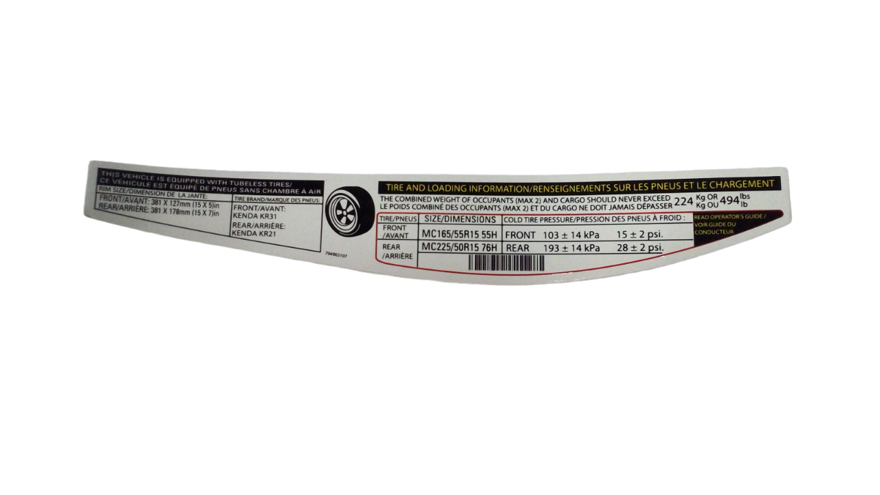 New OEM Genuine Bombardier Recreational Products, Decal Tire Information - Part # 704903107