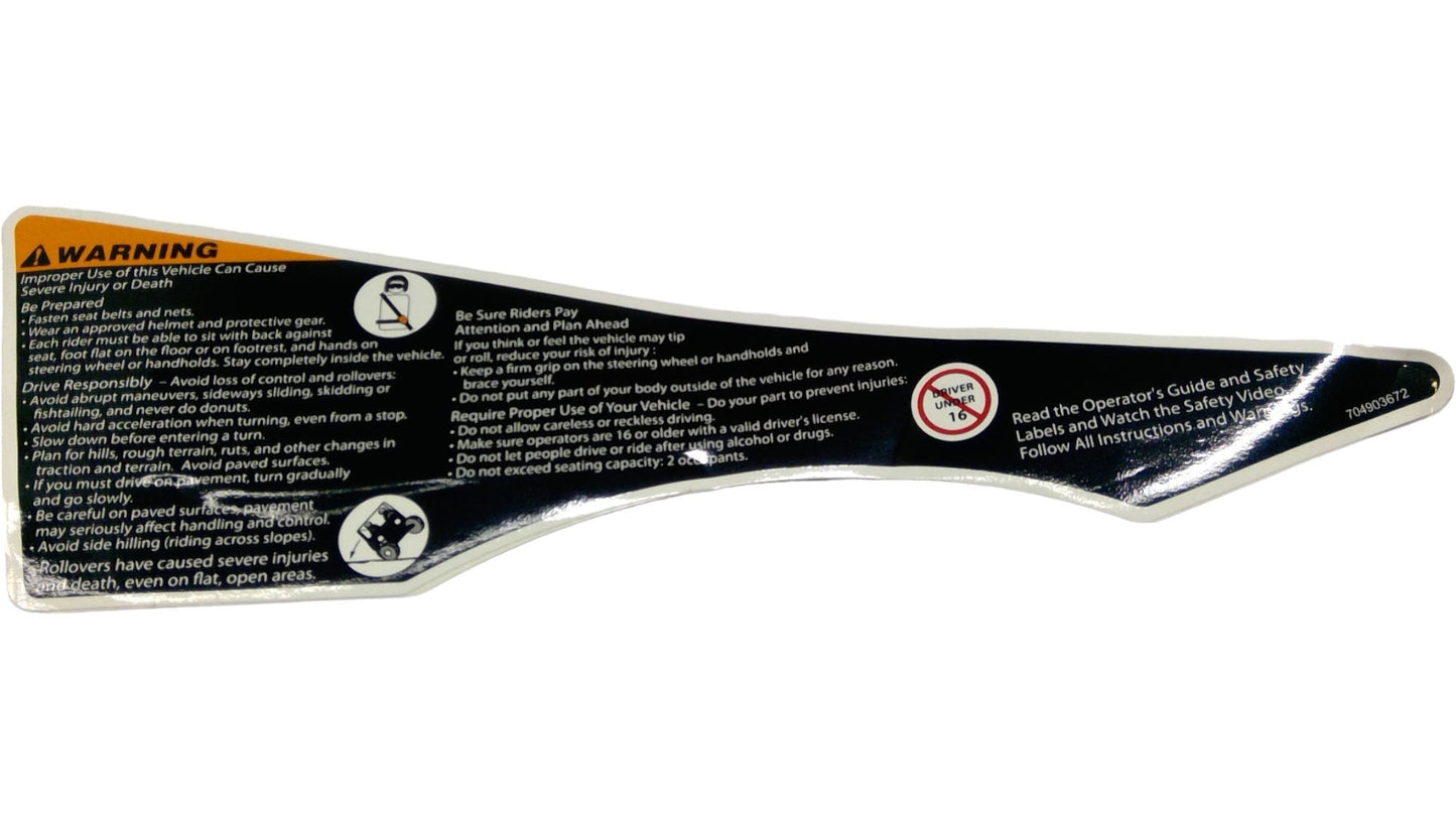 New OEM Genuine Bombardier Recreational Products, Warning Decal Death And I - Part # 704903672