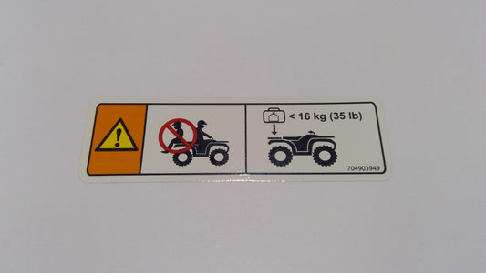 New OEM Genuine Bombardier Recreational Products, Warning Decal Luggage Rac - Part # 704903949