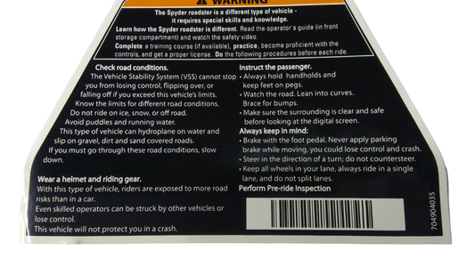 New OEM Genuine Bombardier Recreational Products, Warning Decal Security - Part # 704904035