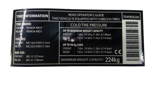 New OEM Genuine Bombardier Recreational Products, Tire Decal English Intl - Part # 704904245