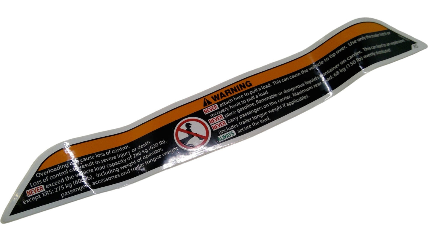 New OEM Genuine Bombardier Recreational Products, Warning Label Luggage Rack - Part # 704905631