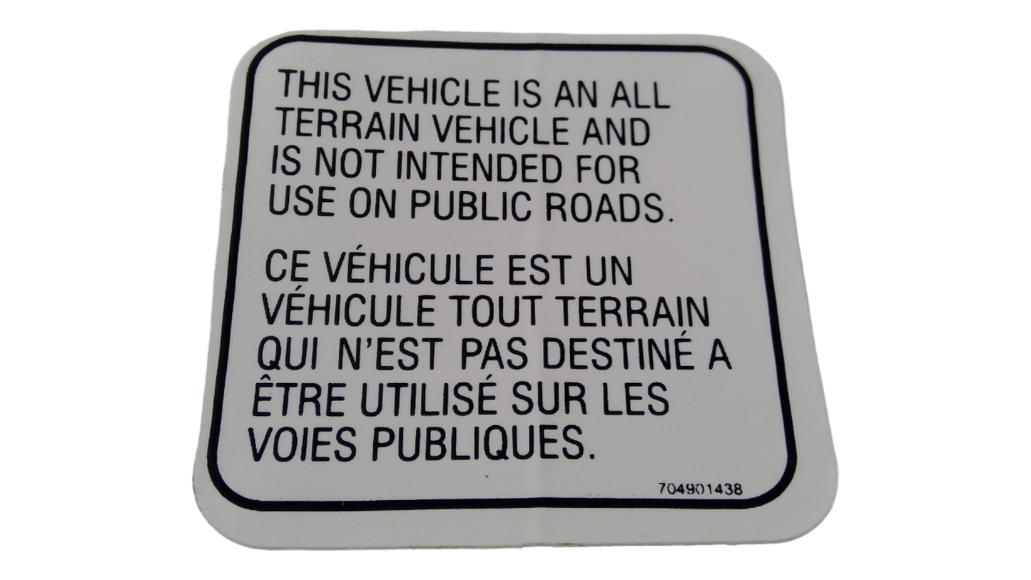 New OEM Genuine Bombardier Recreational Products, Warning Decal Road - Part # S87518RCB900