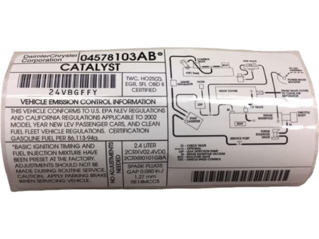 New 2002 Fits Chrysler Sebring, Stratus Label-Emission - Part # 4578103AB