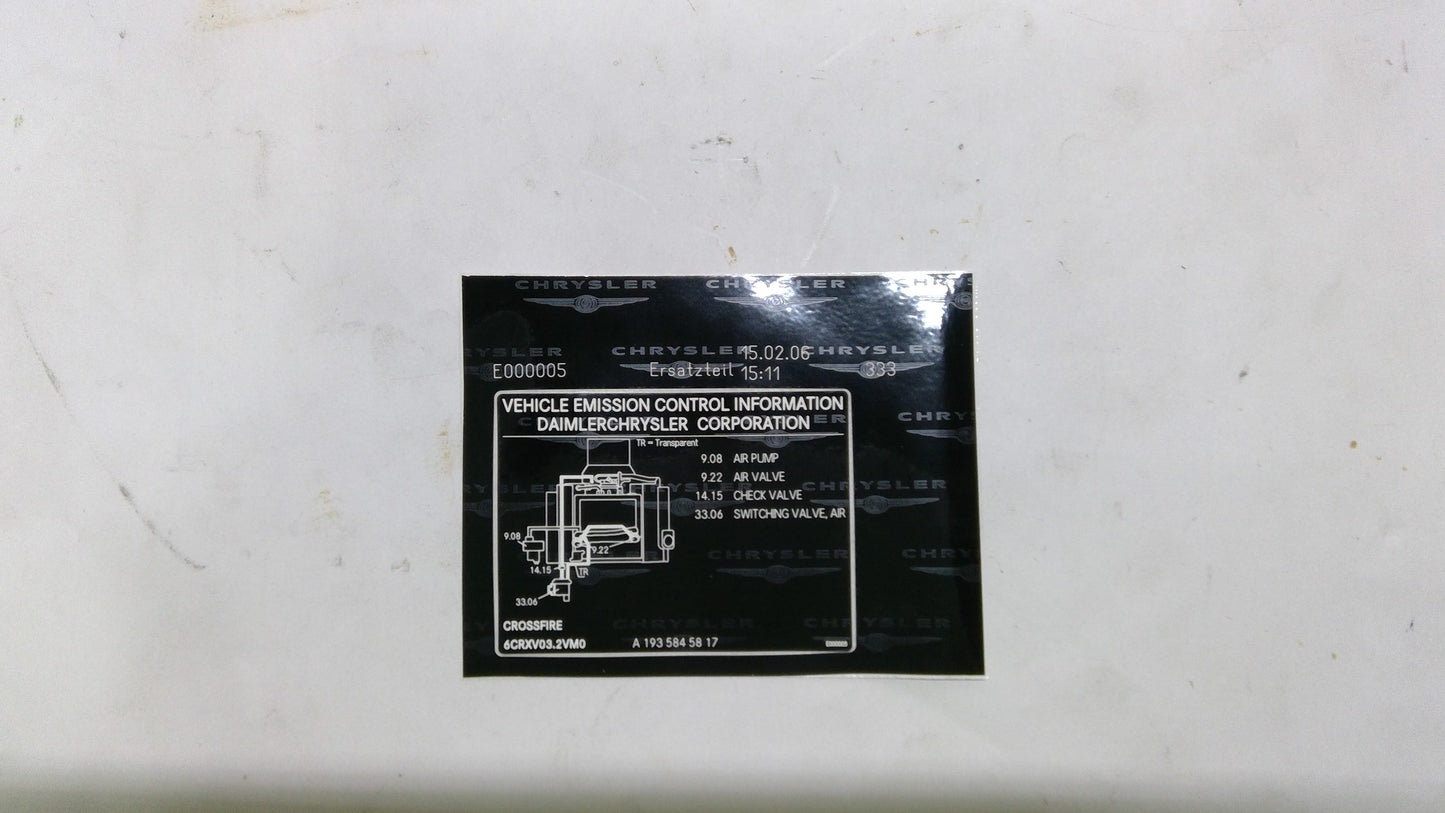 New 2006 Fits Chrysler Crossfire Label-Emission - Part # 5183553AA