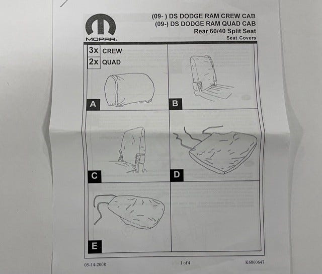 New Fits Chrysler Seat Cover Kit - Part # 82211159