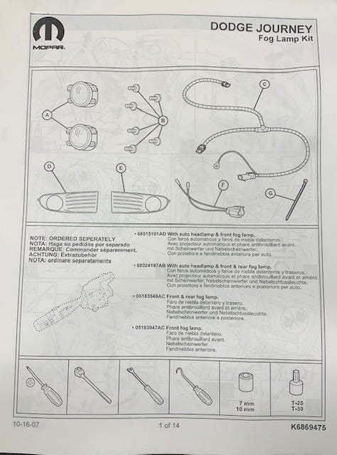 New Fits Chrysler Light Fog Complete - Part # 82212062