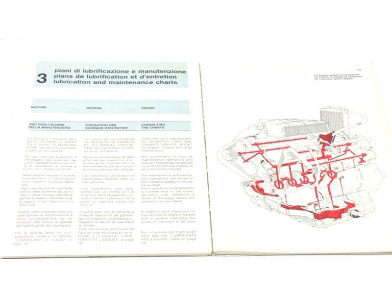 New OEM Ferrari 208 GTB/S Turbo Owners Handbook Operating Manual, Cat # 429/86