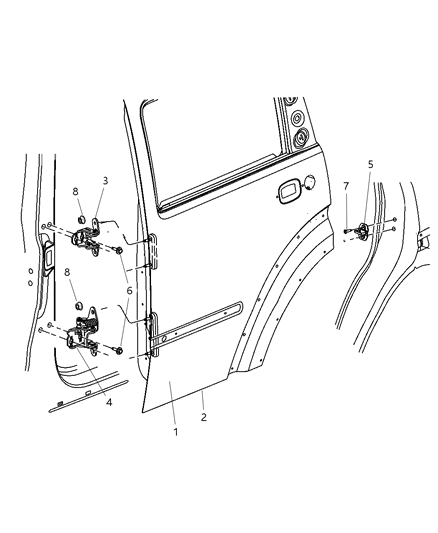 New 2008-2012 Fits Chrysler Liberty Door-Rear - Part # 55396982AD