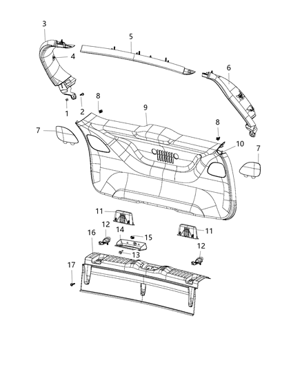 New 2018 Fits Chrysler Caliber, Compass, Patriot Panel-Liftgate Trim Upper - Part # 6NL72PS4AA