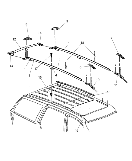 New 1999 Fits Chrysler Grand Cherokee Rail-Luggage Rack Side - Part # 5017572AA