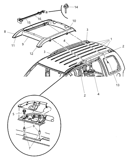 New 2002-2004 Fits Chrysler Liberty Rail-Luggage Rack Side - Part # 5JA17RXFAC