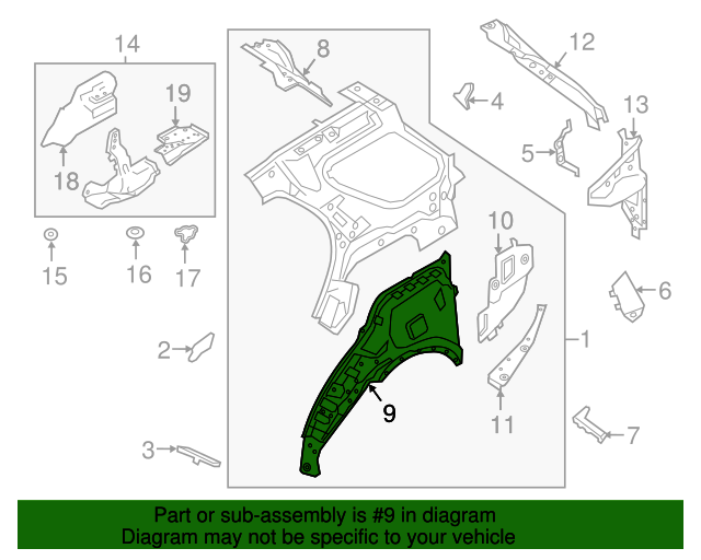 New OEM 2017-2019 Land Rover Discovery Rear Driver's Left Inner Quarter Panel, Part # LR084281
