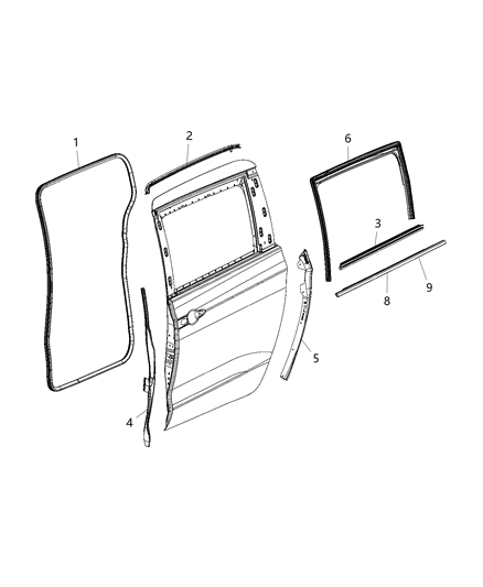 New 2018-2020 Fits Chrysler Pacifica, Voyager Weatherstrip-Rear Door Belt Inner - Part # 68188740AC