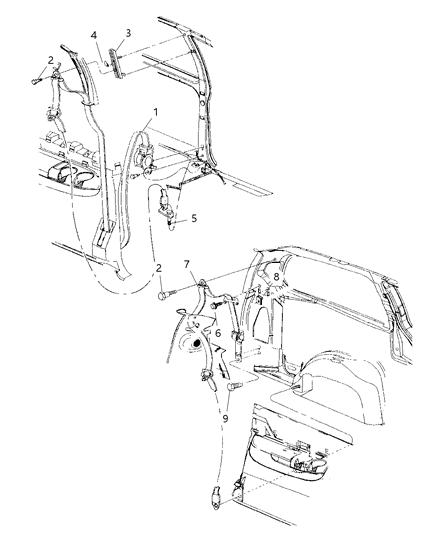 Mopar - 1996 1998 Fits Chrysler Grand Caravan, Town & Country 1St Rear Outer Seat Belt # - Part # GK37SK5