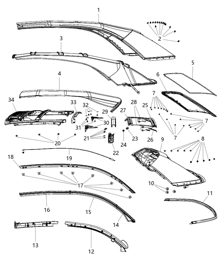 Weatherstrip Folding Top Side Rail Middle