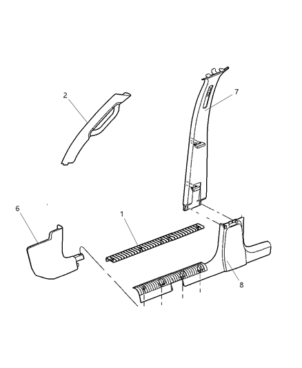 New 2003-2004 Fits Chrysler Liberty Molding-A Pillar Trim - Part # 5GM92TL2AI