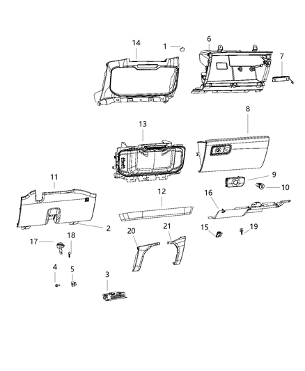 New 2020-2021 Fits Chrysler 1500 Glove Box-Instrument Panel - Part # 6MA99TX7AH