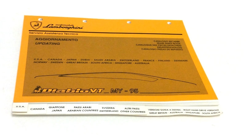 New OEM 1995 Lamborghini Diablo VT Parts & Illustrations Catalogue