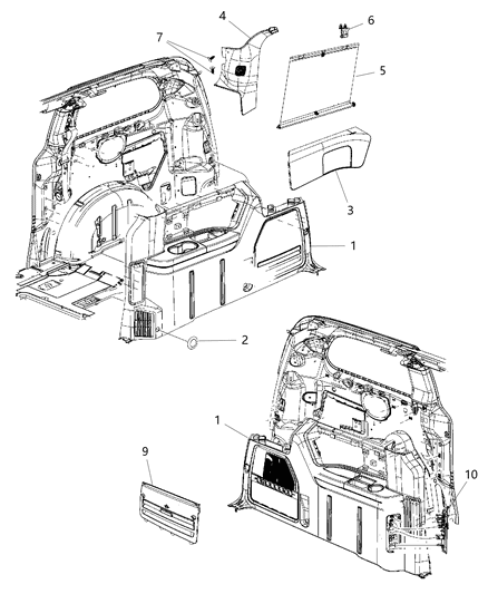 New 2008-2010 Fits Chrysler Grand Caravan, Town & Country Bolster-Quarter Trim Panel - Part # ZT82ES3AG