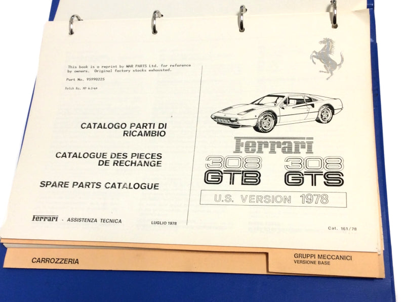OEM 1978 Ferrari 308 GTB - 308GTS USA Version Parts Illustration Manual