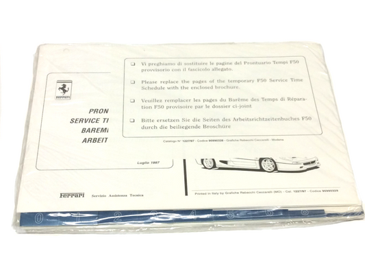 New OEM Ferrari F50 Workshop Service Times Schedule Labour Hourly Guide Manual, Cat # 0131/95