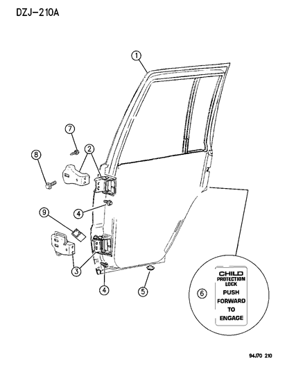 New 1994-1996 Fits Chrysler Grand Cherokee Label-Child Protection Lock - Part # 4615730