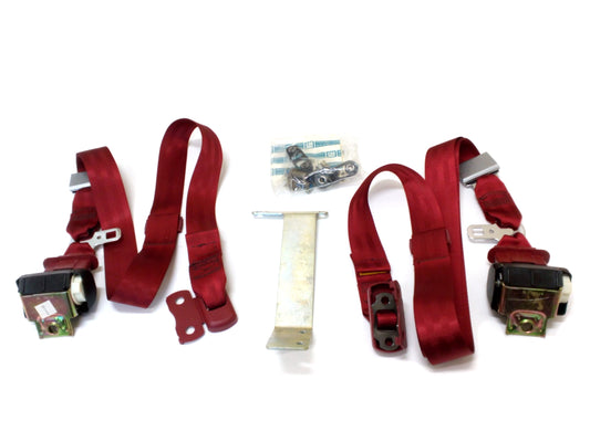 New OEM 1987-1988 Camaro, Firebird Rear Seat Belt Kit Carmine Red, Part # 999670
