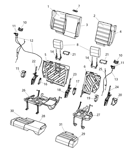 New 2007 Fits Chrysler Wrangler Cable-Rear Seat Release - Part # 68003019AA