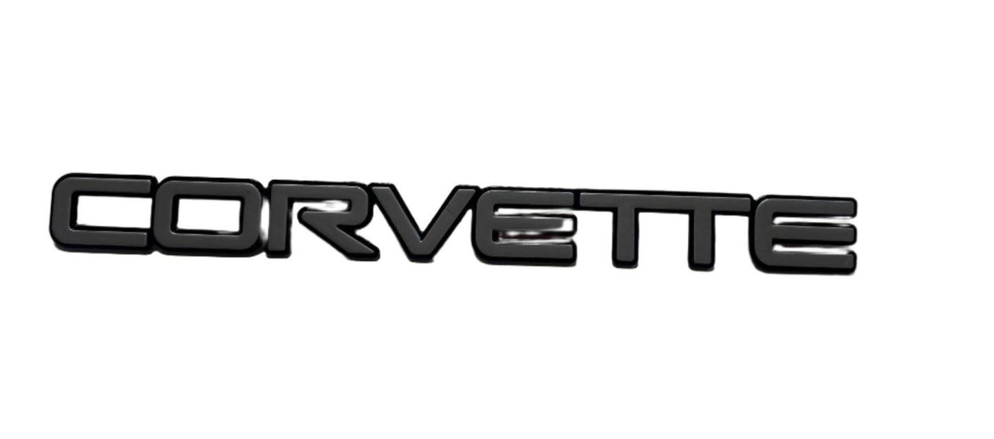 New OEM 1991-1995 Corvette ZR-1 "CORVETTE" Emblem Metallic Gray / Black, Part # 10198741