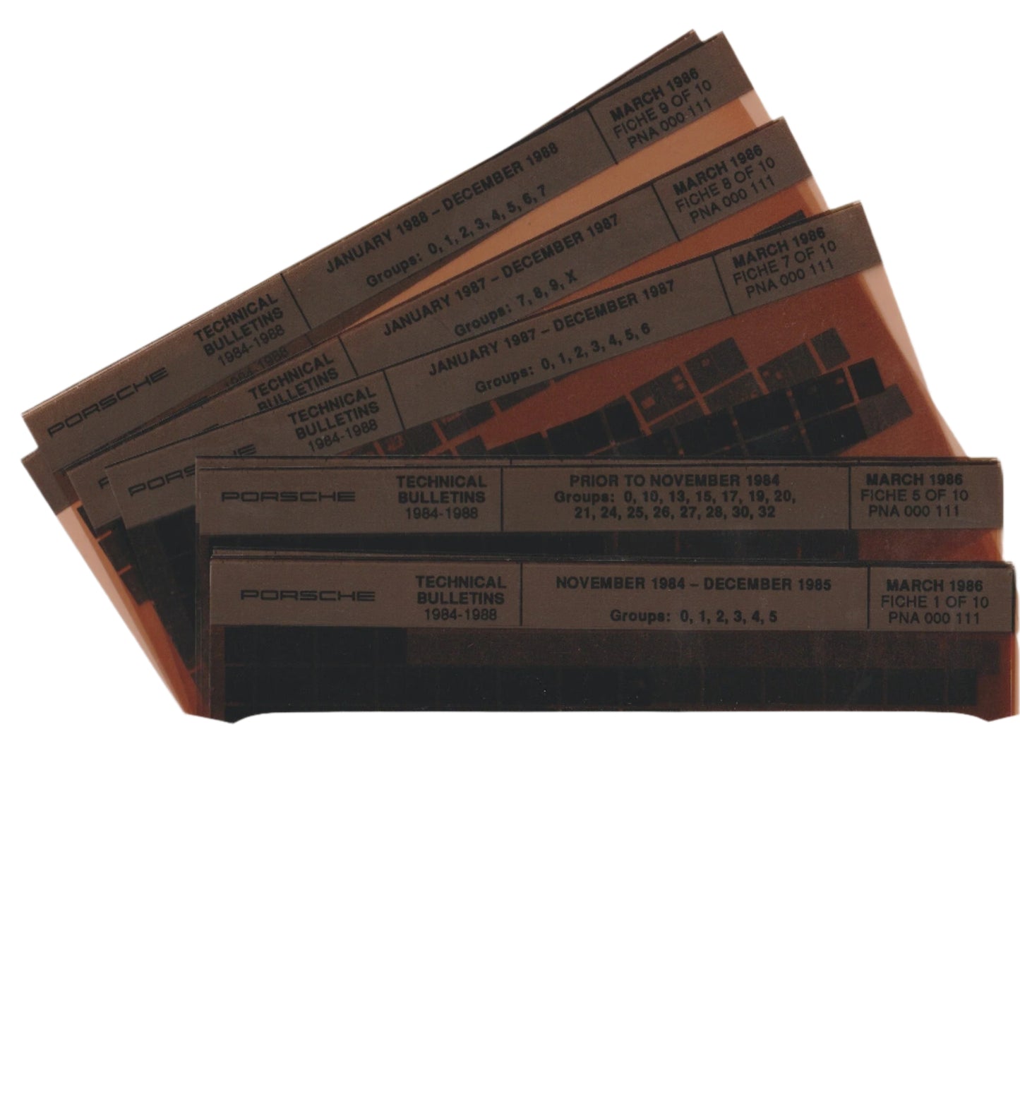 New OEM 1984-1988 Porsche Microfiche Technical Bulletins, Part # PNA-000-111