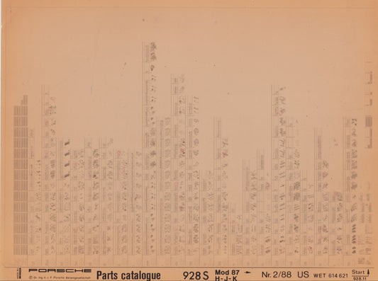 OEM 1987> 928s Porsche Microfiche Parts Illustrations WET-614-621