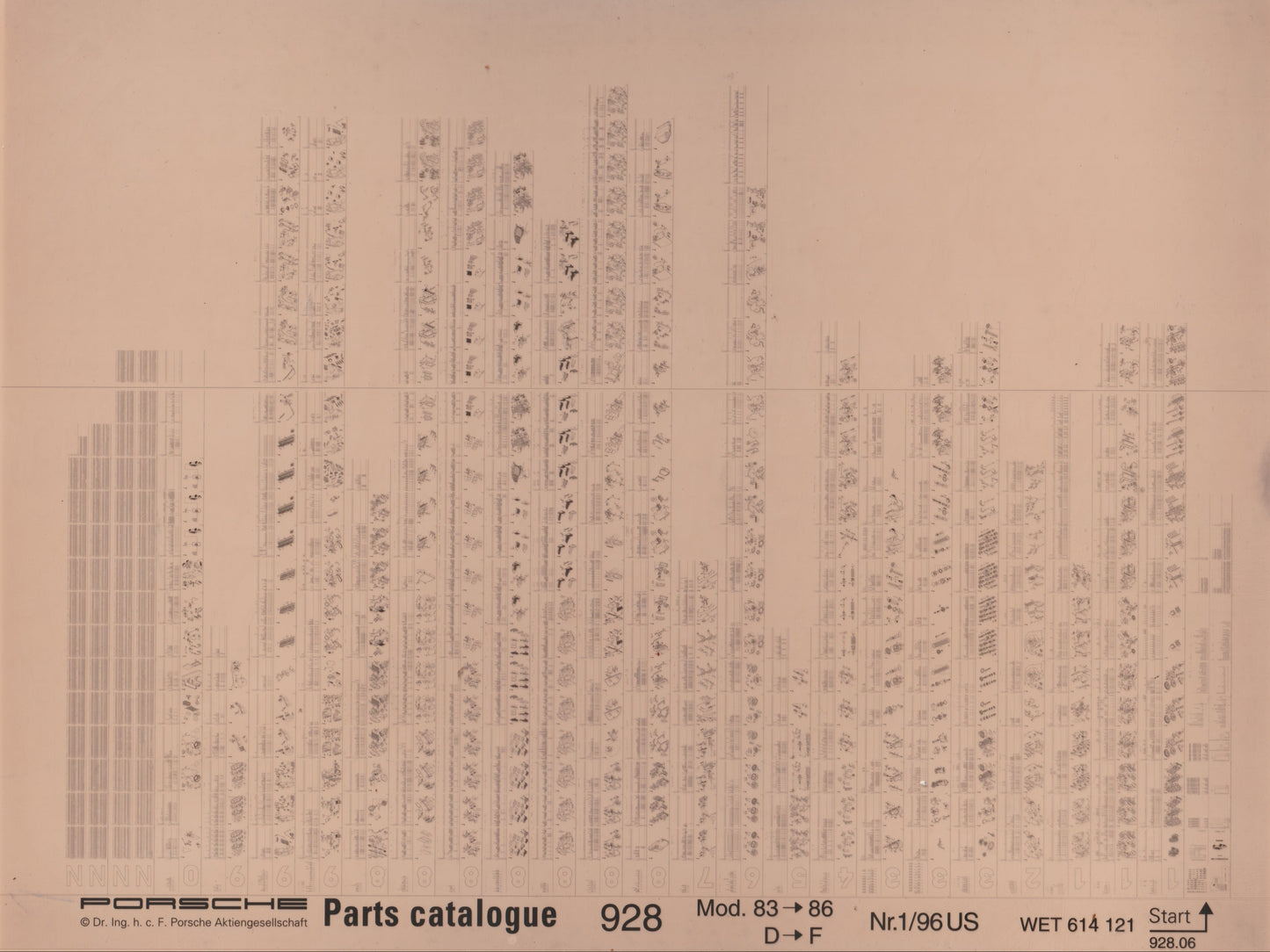 OEM 1983> 928 Mod 83 Porsche Microfiche Parts Illustrations WET-614-121