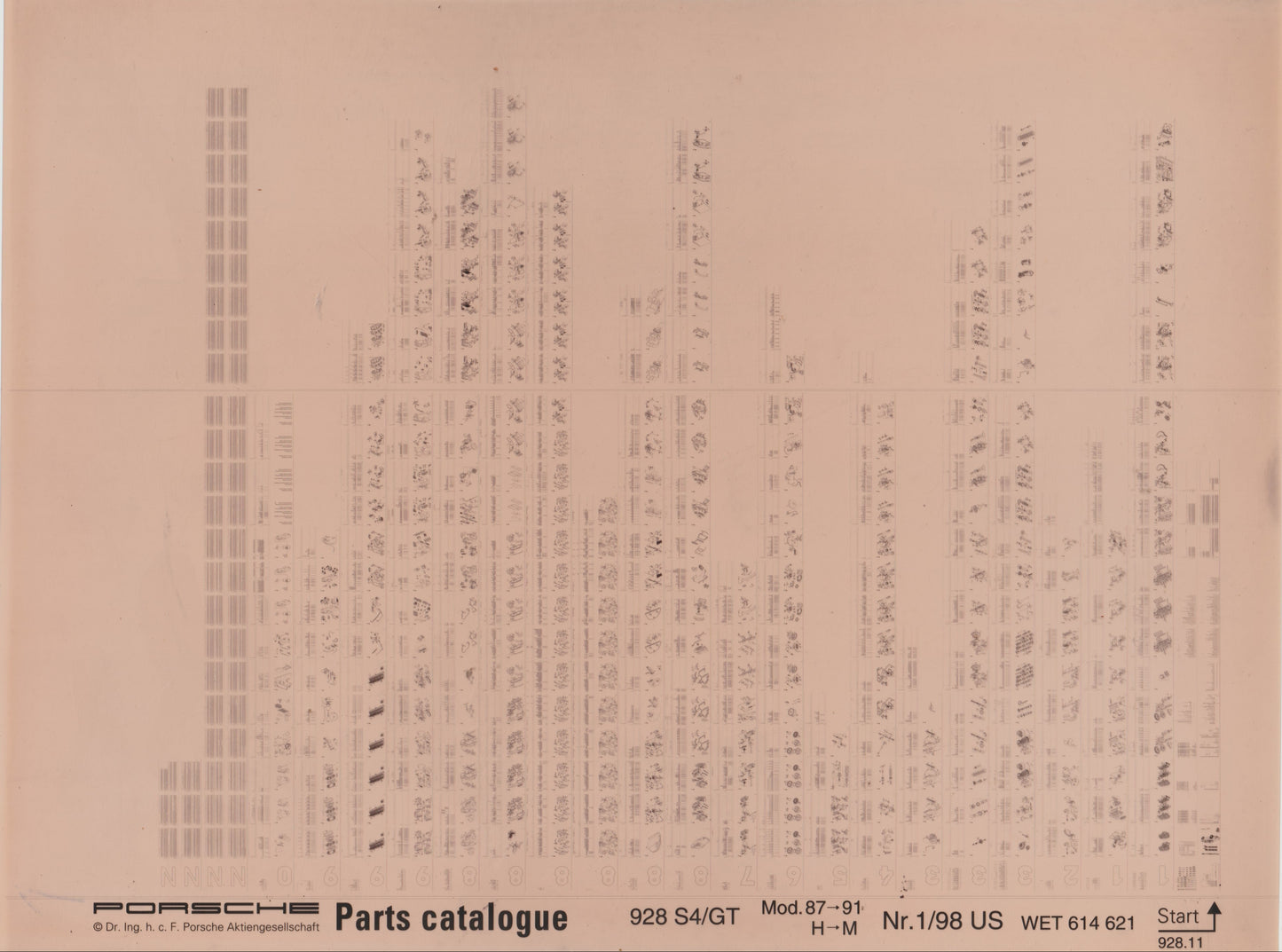 OEM 1987-1991 928 S4, 928 GT Porsche Microfiche Parts Illustrations WET-614-621