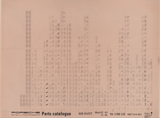OEM 1987-1991 928 S4, 928 GT Porsche Microfiche Parts Illustrations WET-614-621