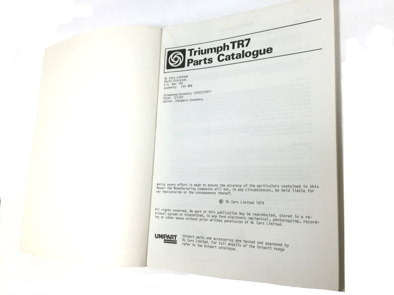 New OEM 1975-1978 Triumph TR7 Parts & Illustrations Manual RTC9814CA