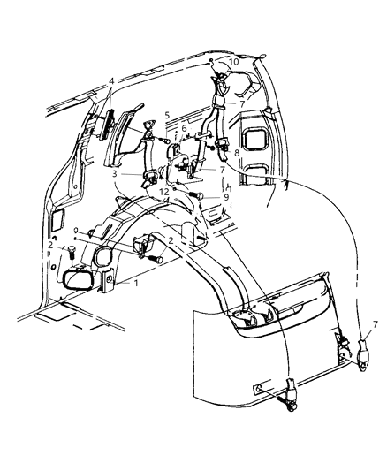 New 1998-2000 Fits Chrysler Grand Caravan, Town & Country Rear Seat Belt-Buckle Retractor Assembly Right - Part # SL66RK5AA