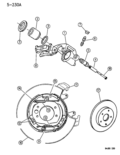 New 1994-1996 Fits Chrysler Grand Cherokee Shoe Kit-Brake - Part # V2012101
