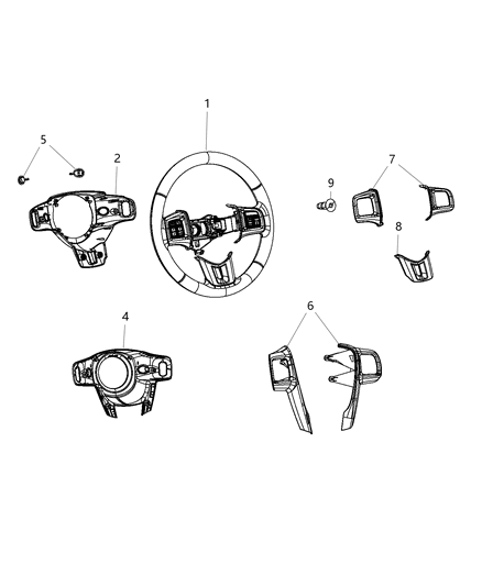 New 2011-2016 Fits Chrysler Grand Caravan, Town & Country Cover-Steering Wheel Back - Part # 1VR67HL9AB
