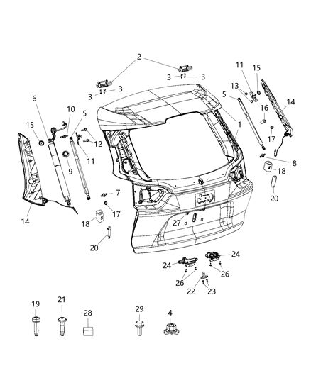 New 2019-2021 Fits Chrysler Grand Cherokee Bracket-Liftgate Gas Cylinder - Part # 68289858AA
