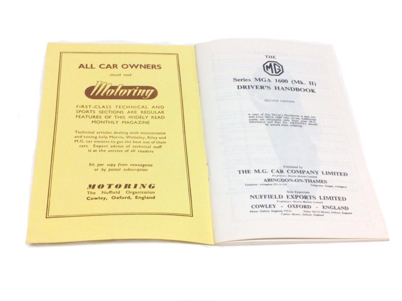 New OEM July 1961 MGA 1600 MK II Owners Operating Handbook AKD1958A