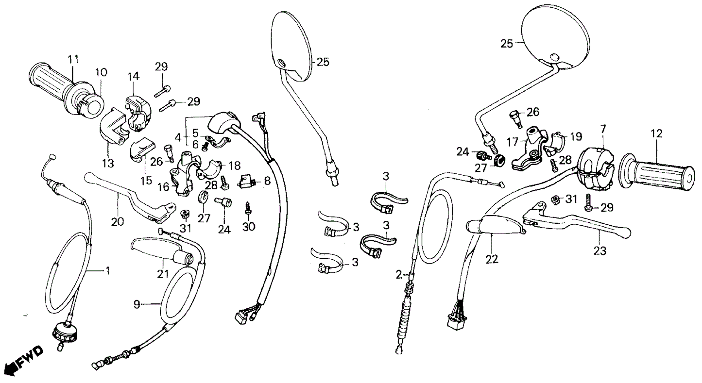 Bracket, L. Handlebar